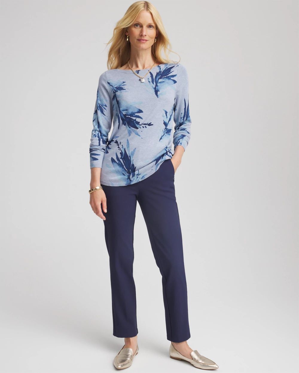 Ella Painterly Ribbed-Bateau Pullover Sweater click to view larger image.