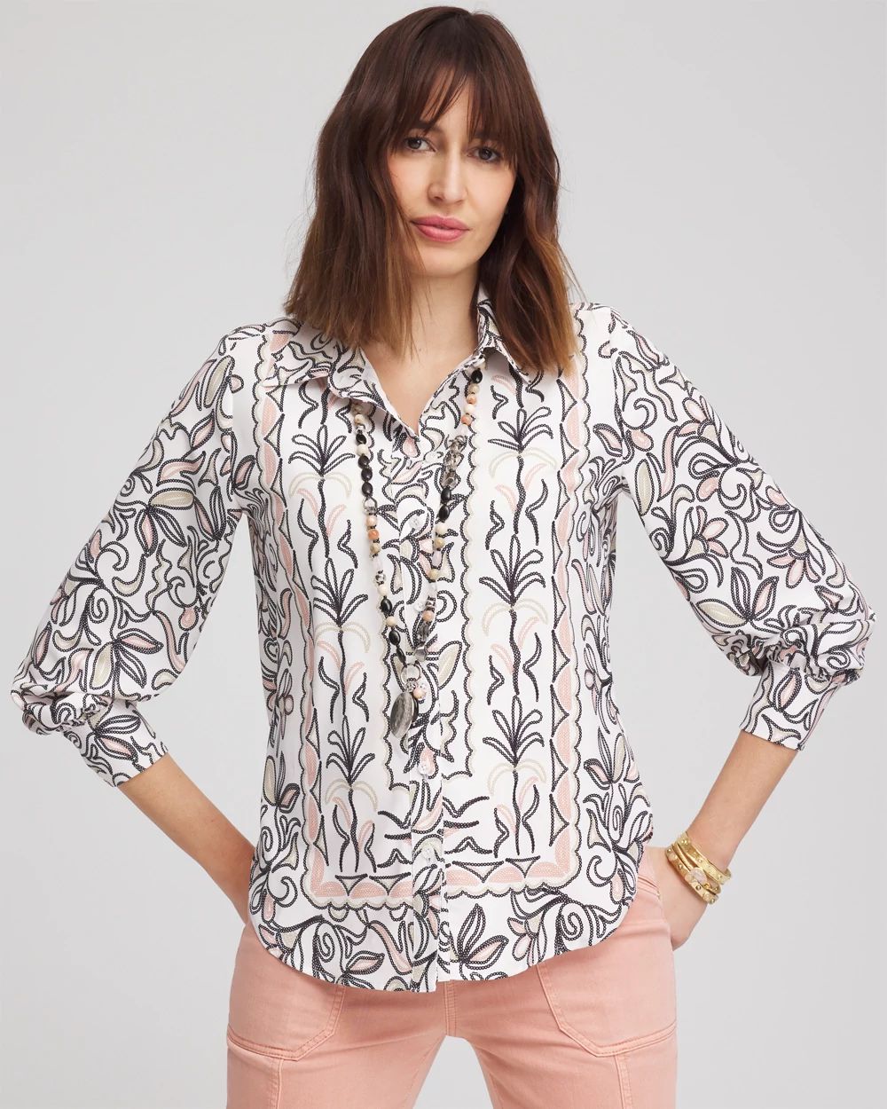 Faux Silk Floral Collared Shirt