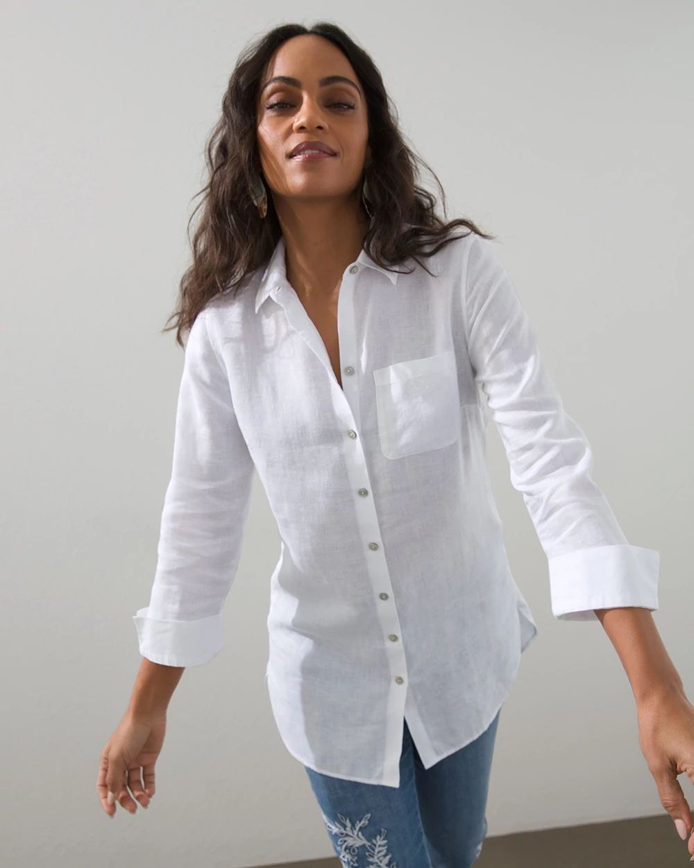 No-Iron White Linen Tunic