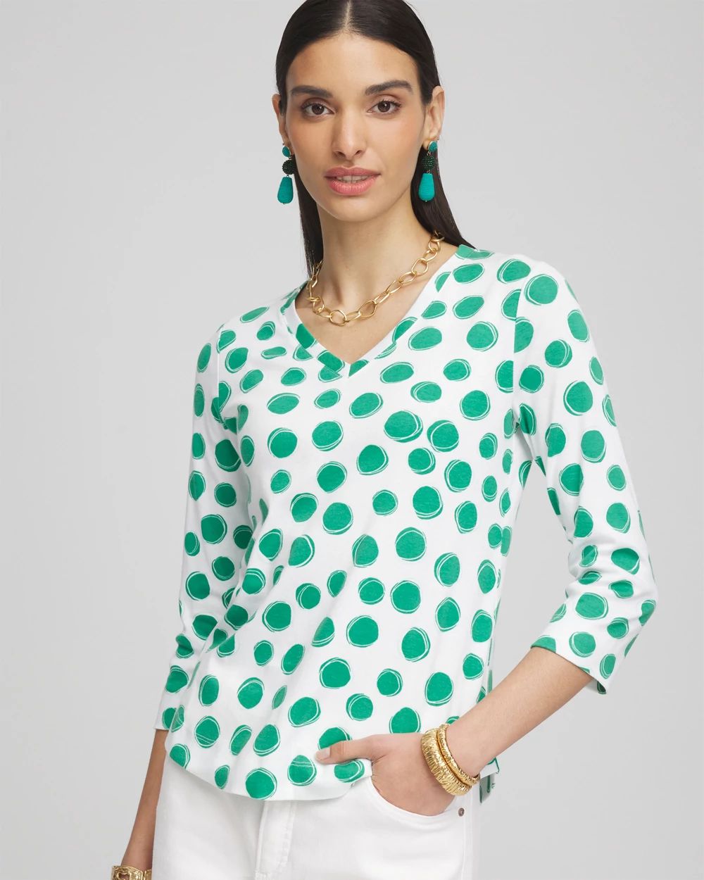 Polka Dot Pima 3/4 Sleeve Everyday Tee