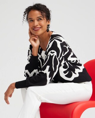Contrast Print Pullover Sweater