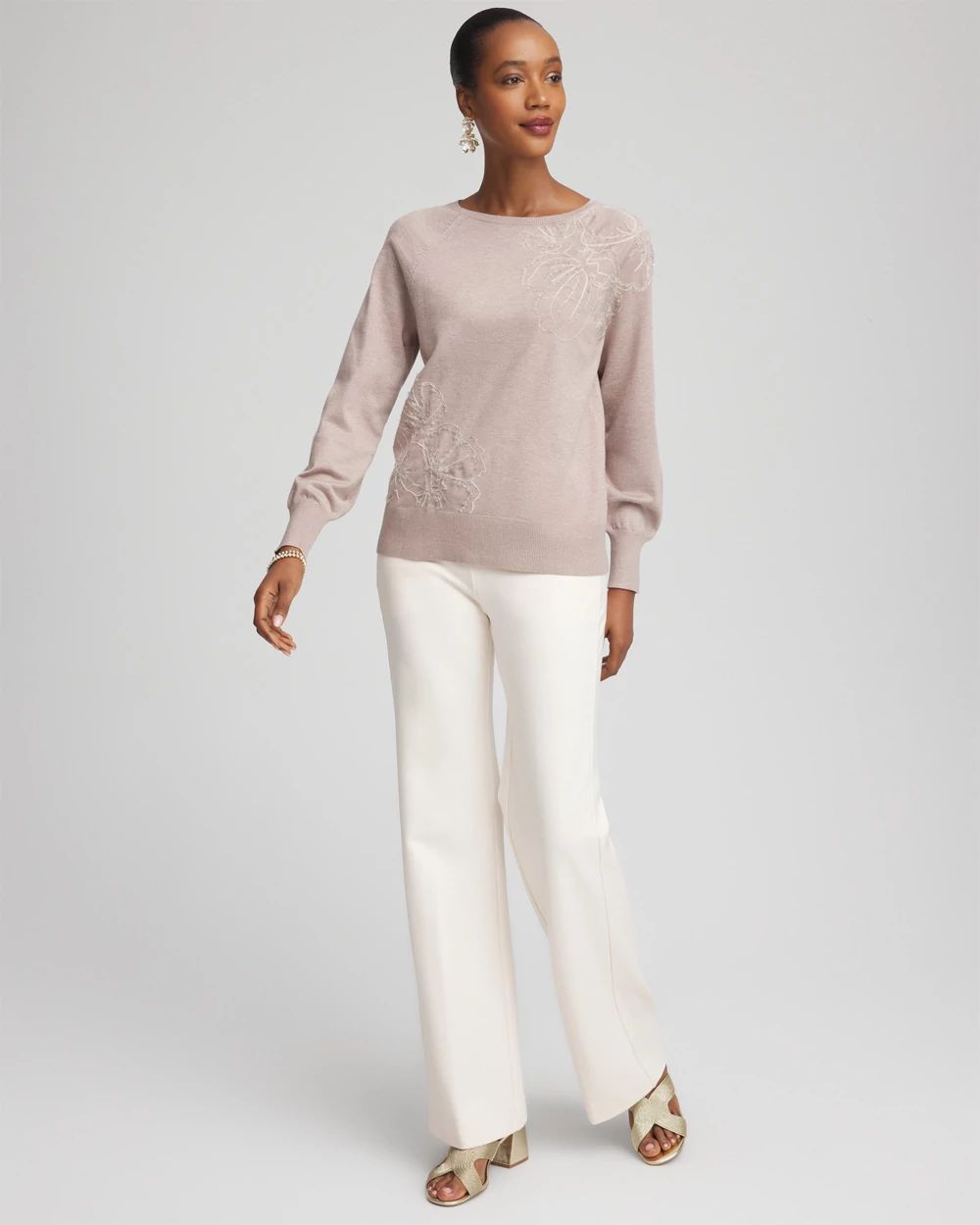 Embroidered Pull-Over Boatneck Sweater