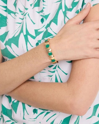 Green Goldtone Glam Stretch Bracelet click to view larger image.