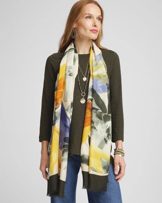 Golden Floral Oblong Scarf