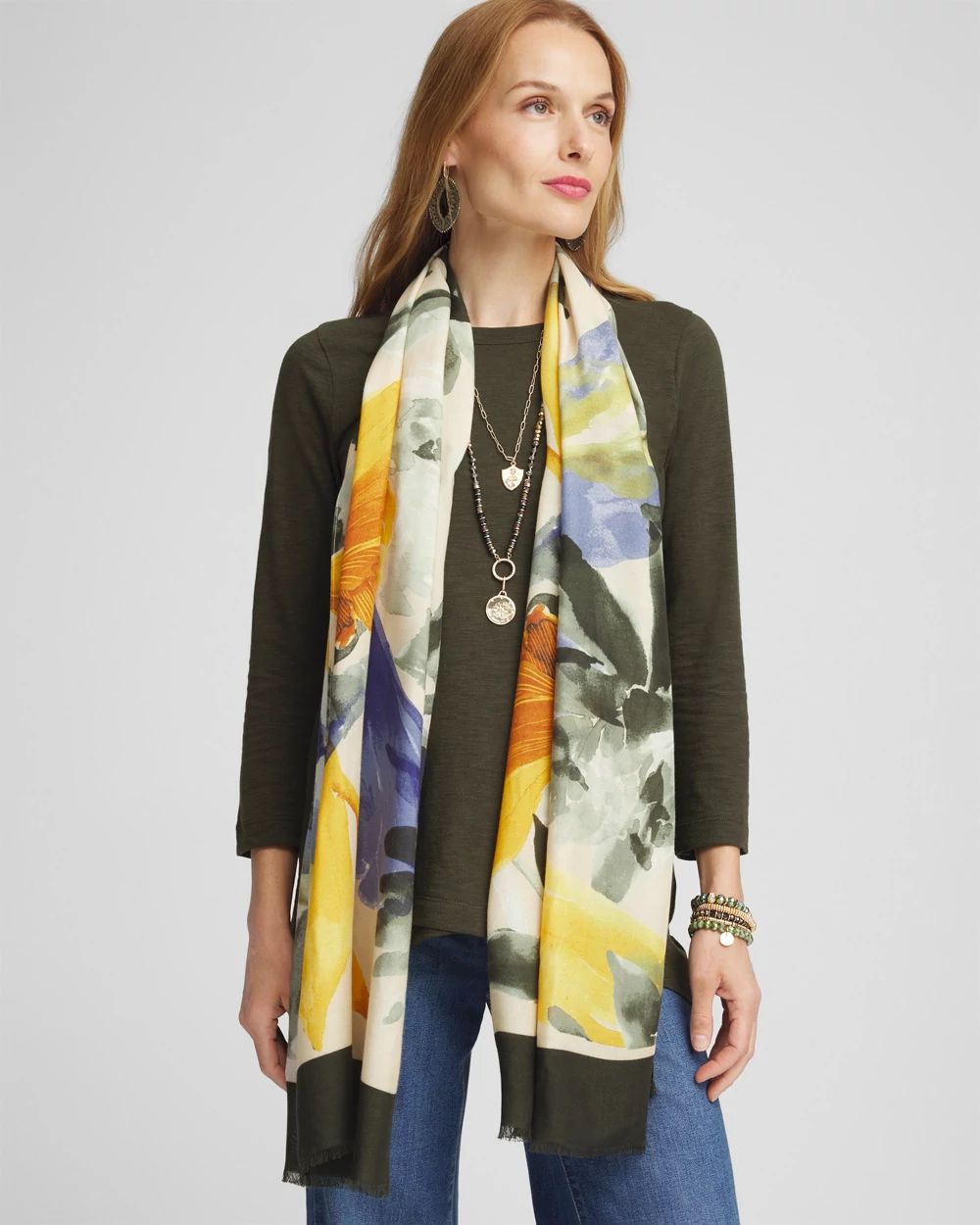 Golden Floral Oblong Scarf