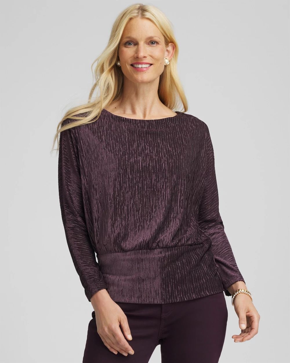 Crinkle Velvet Banded-Bottom Top