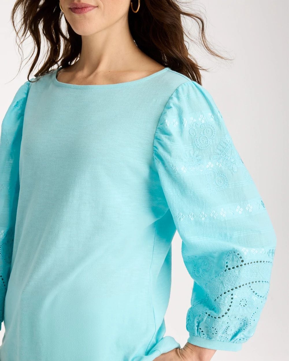 Cotton Eyelet Sleeve Tee click to view larger image.