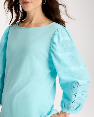 Cotton Eyelet Sleeve Tee click to view larger image.