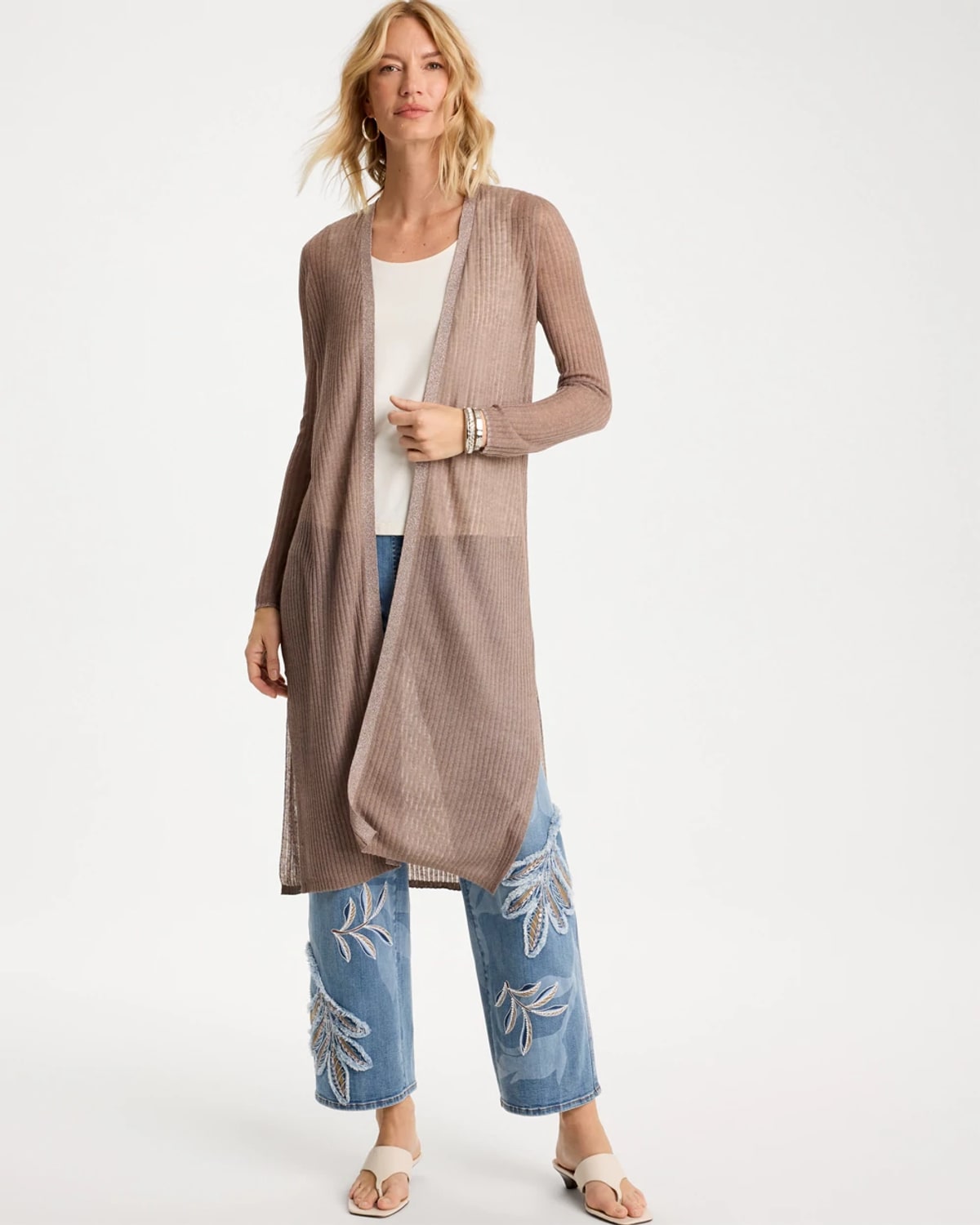 Chico's Duster Cardigan Sweater In Mocha Mousse