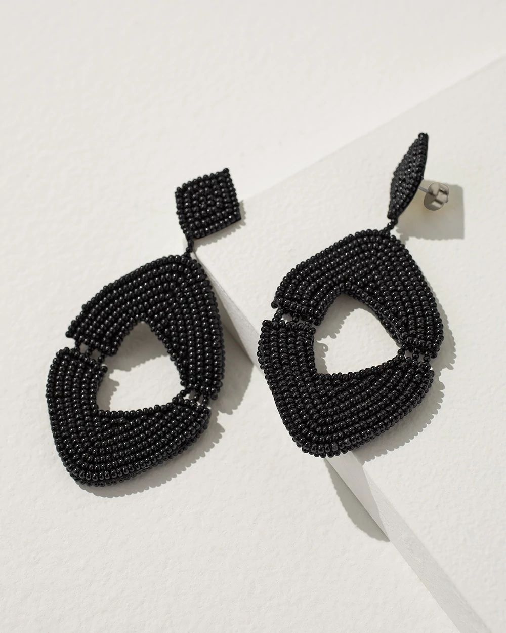 Black Seed Bead Drop Earrings