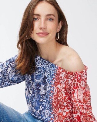 Off-Shoulder Chinoiserie Blouse