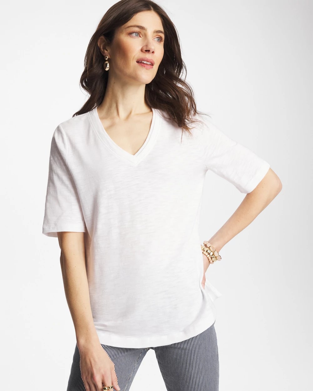 Cotton Slub V-Neck Tee, photo 1 of 4