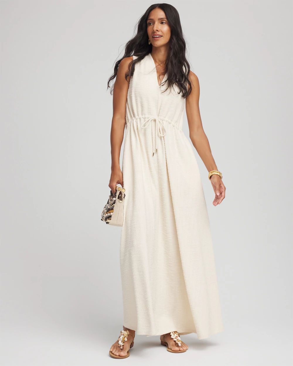 Sleeveless Tweed Maxi Dress