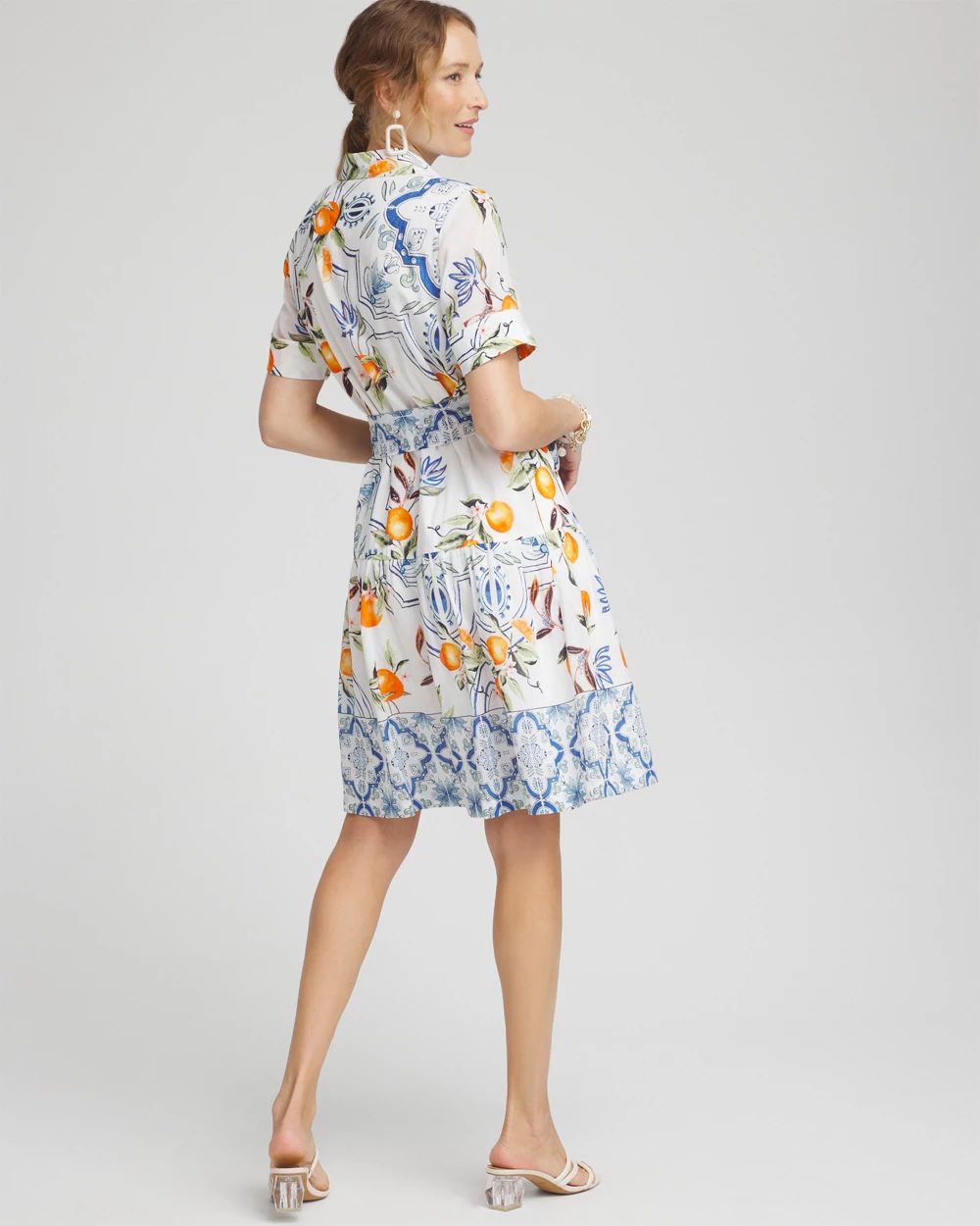 Silk Blend Tropical Shirt Dress