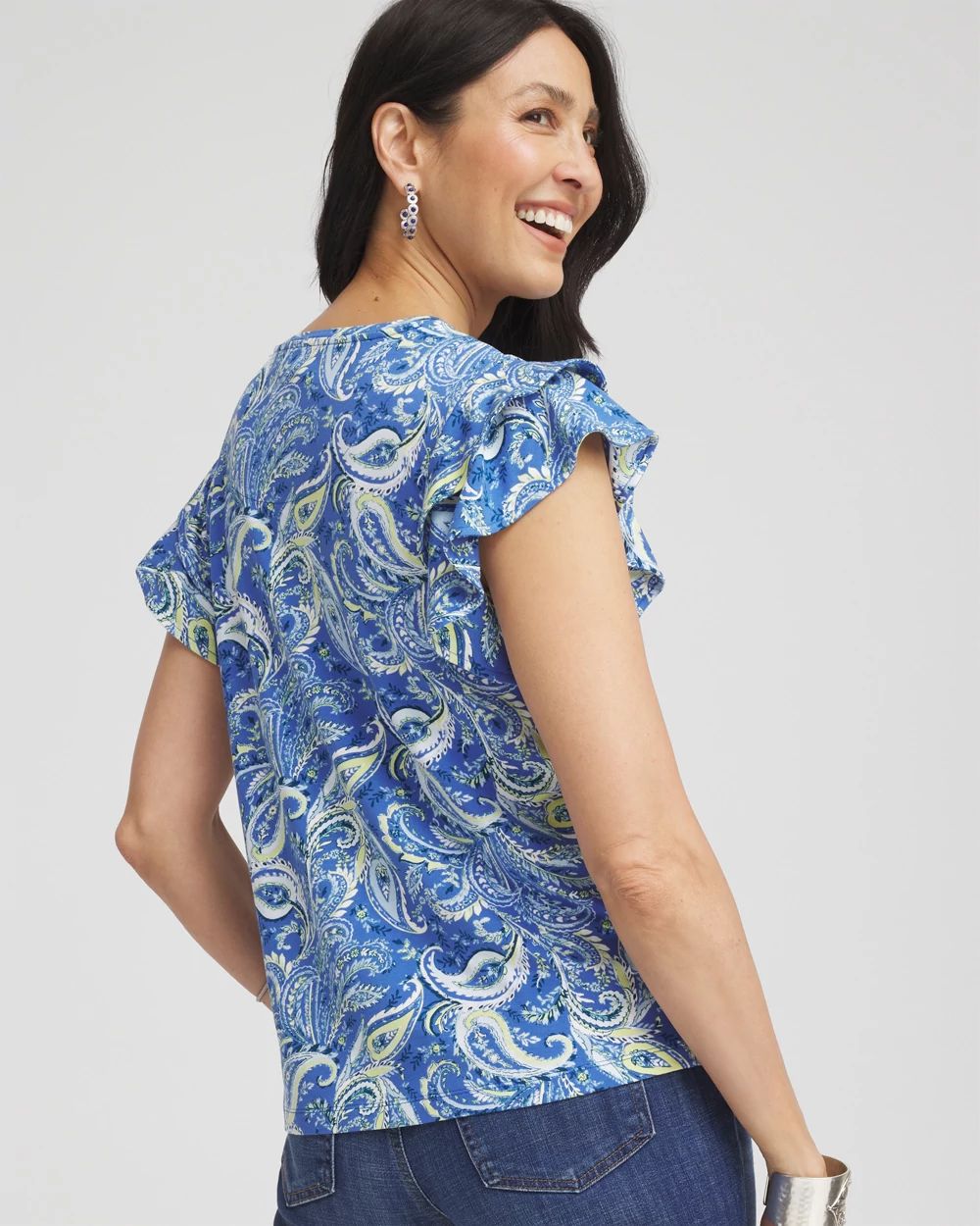 Touch of Cool™ Paisley Tiered Flutter Sleeved Tee