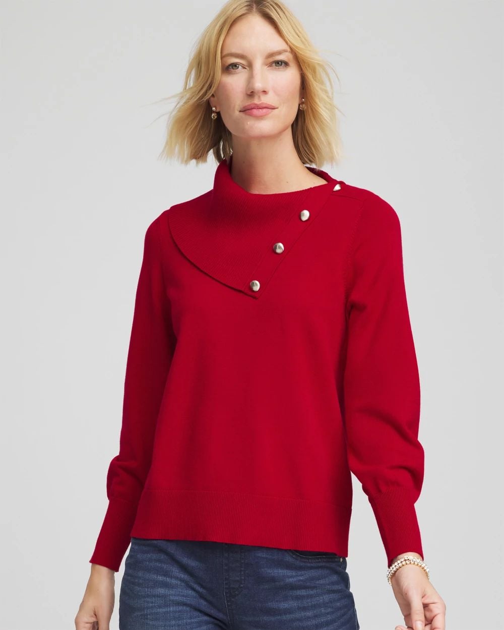 Button Envelope Neck Sweater