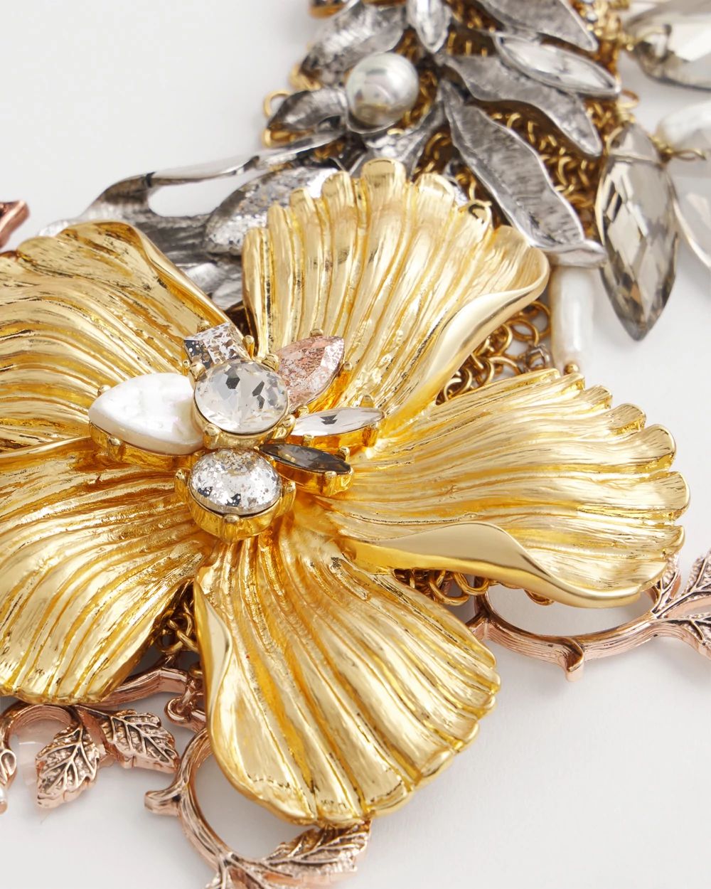 Mixed Metal Floral Statement Necklace