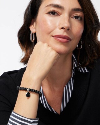 Stone Dangle Black Stretch Bracelet