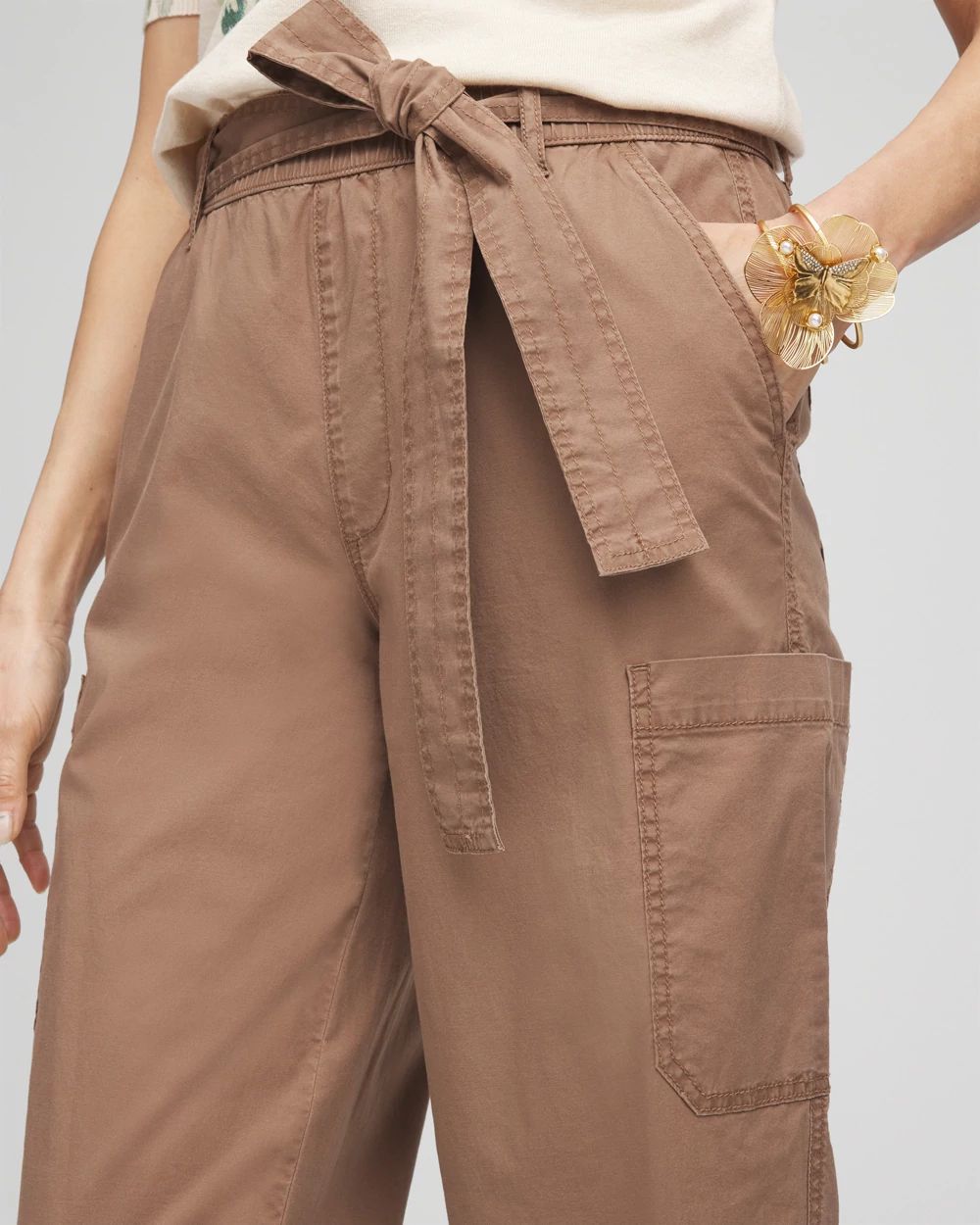 Poplin Pull-On Tapered-Leg Cropped Pants