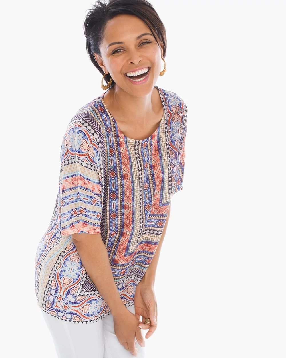 Tile-Border Flutter Sleeve Top
