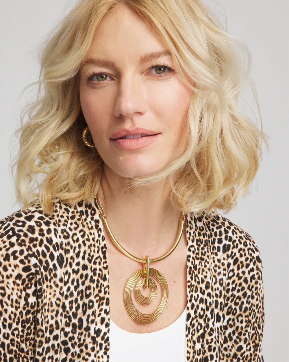 Goldtone Concentric Circles Pendant Necklace