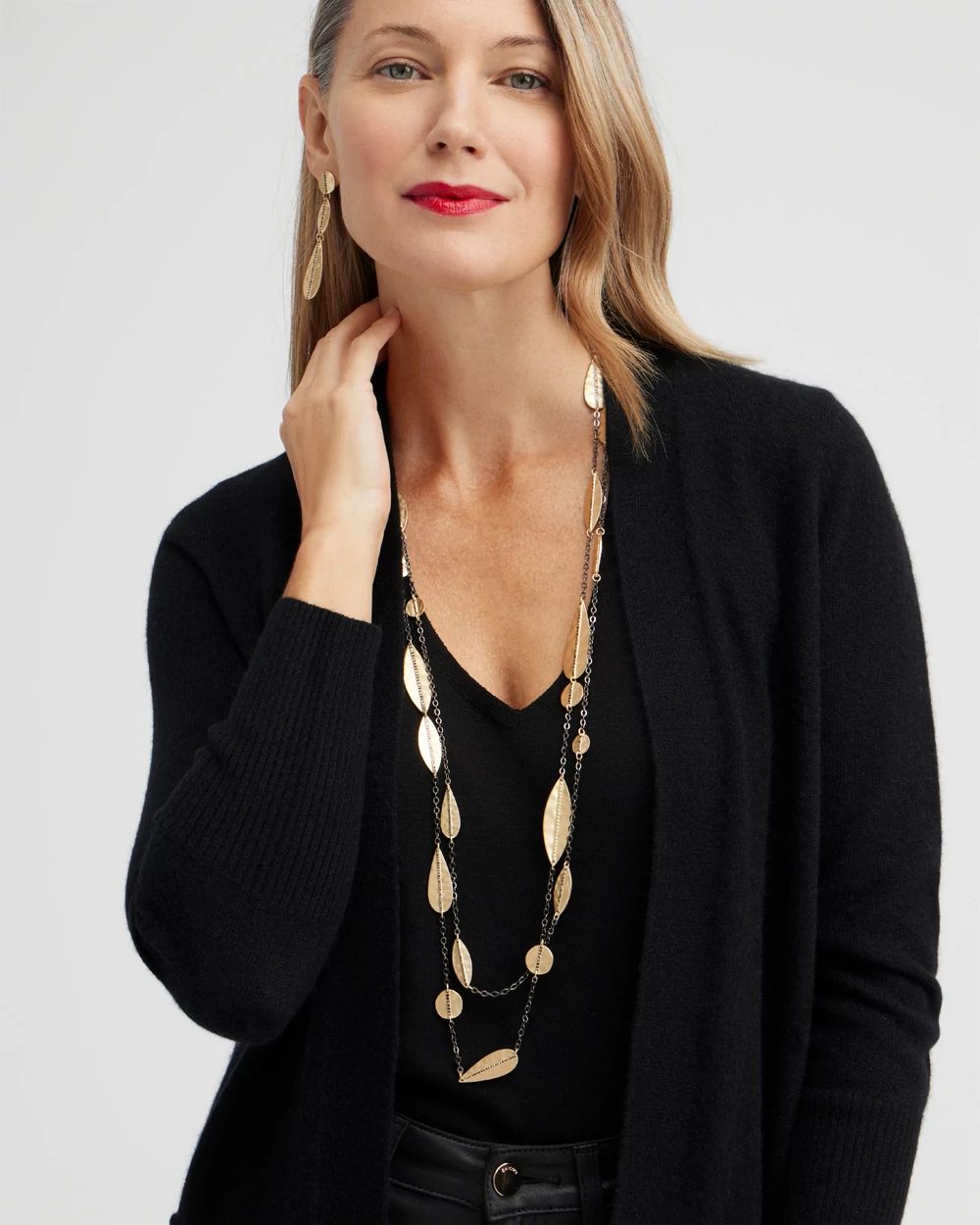 Gold Tone Leaf Multistrand Necklace