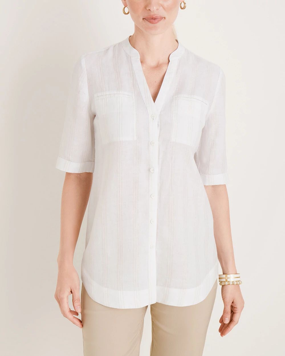 Metallic Stripe Camp Shirt
