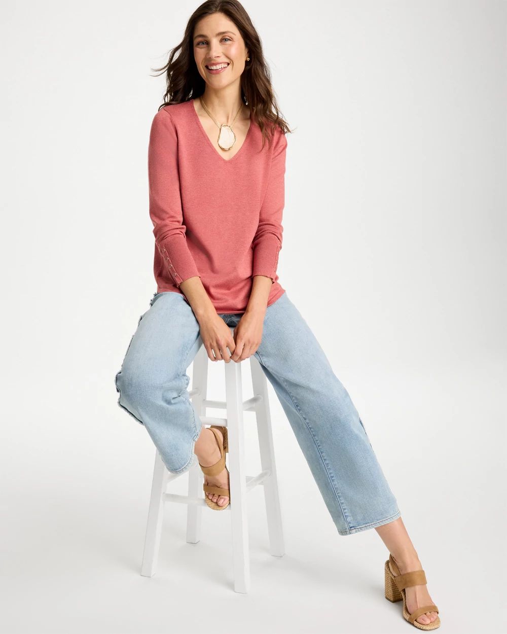 Ella V-Neck Pullover Sweater click to view larger image.