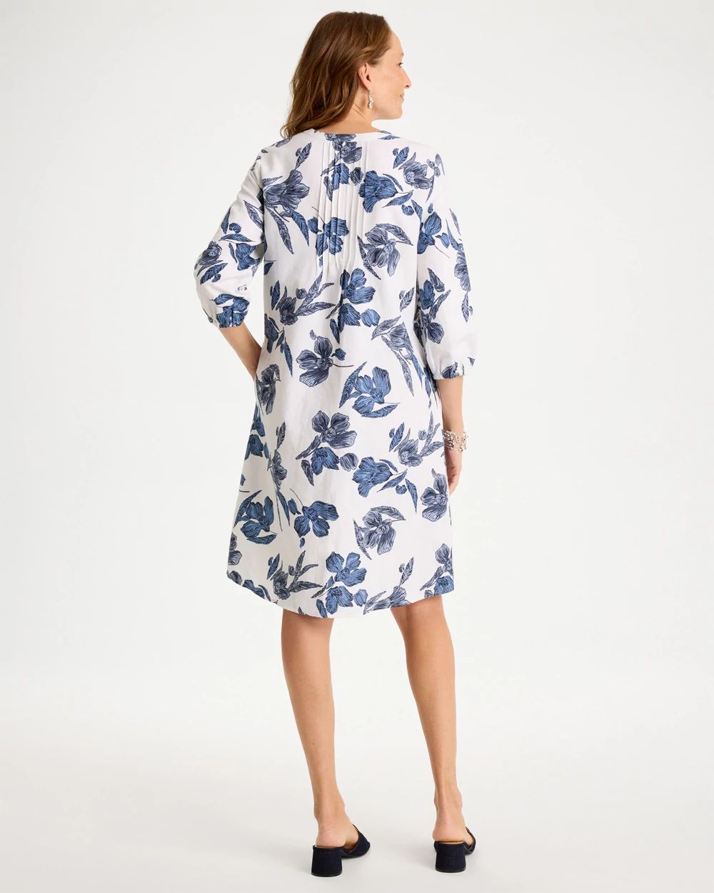 Floral Linen-Cotton Pintuck Dress click to view larger image.