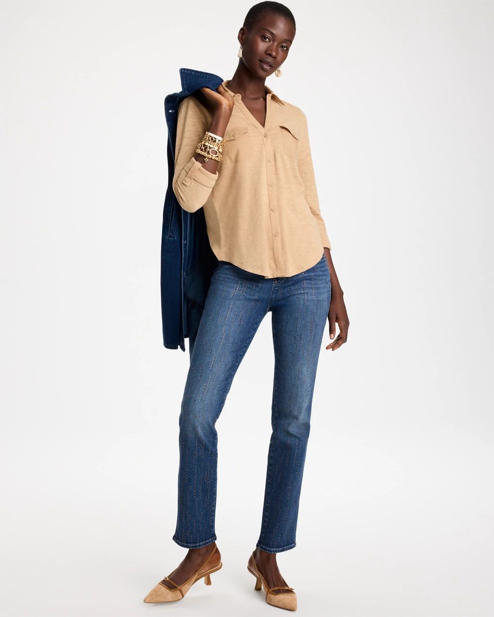 Button-Front Collared Henley Top click to view larger image.