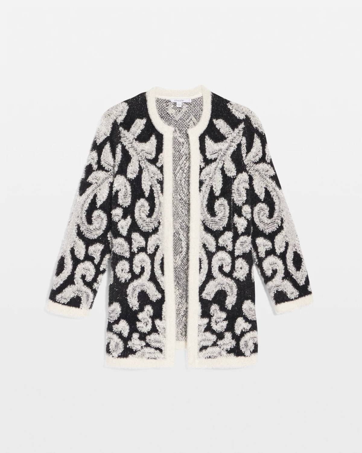 Chico's Abstract Fuzzy Cardigan Sweater In Black In Multi