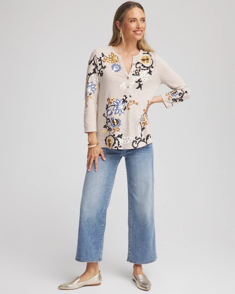 Paisley Cotton-Slub Splitneck Henley
