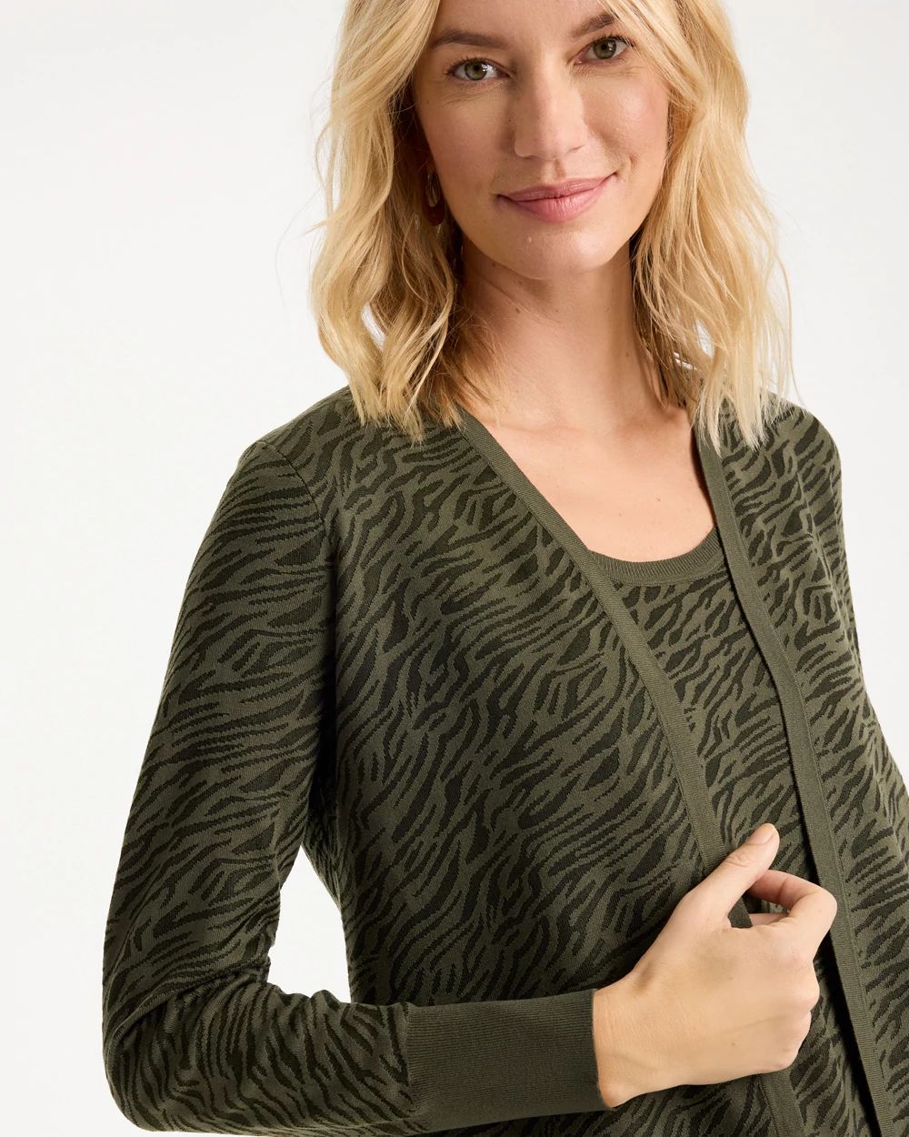 Ella Jacquard Long-Sleeve Cardigan click to view larger image.