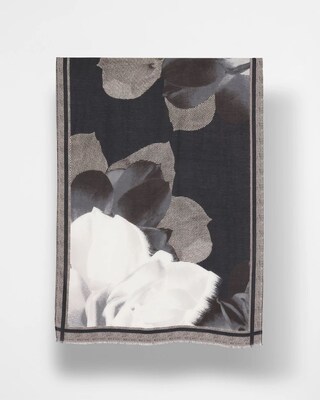 Black & White Floral Oblong Scarf click to view larger image.