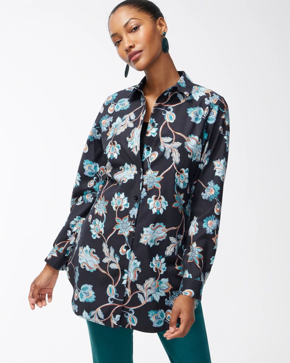 No Iron Stretch Floral Tunic