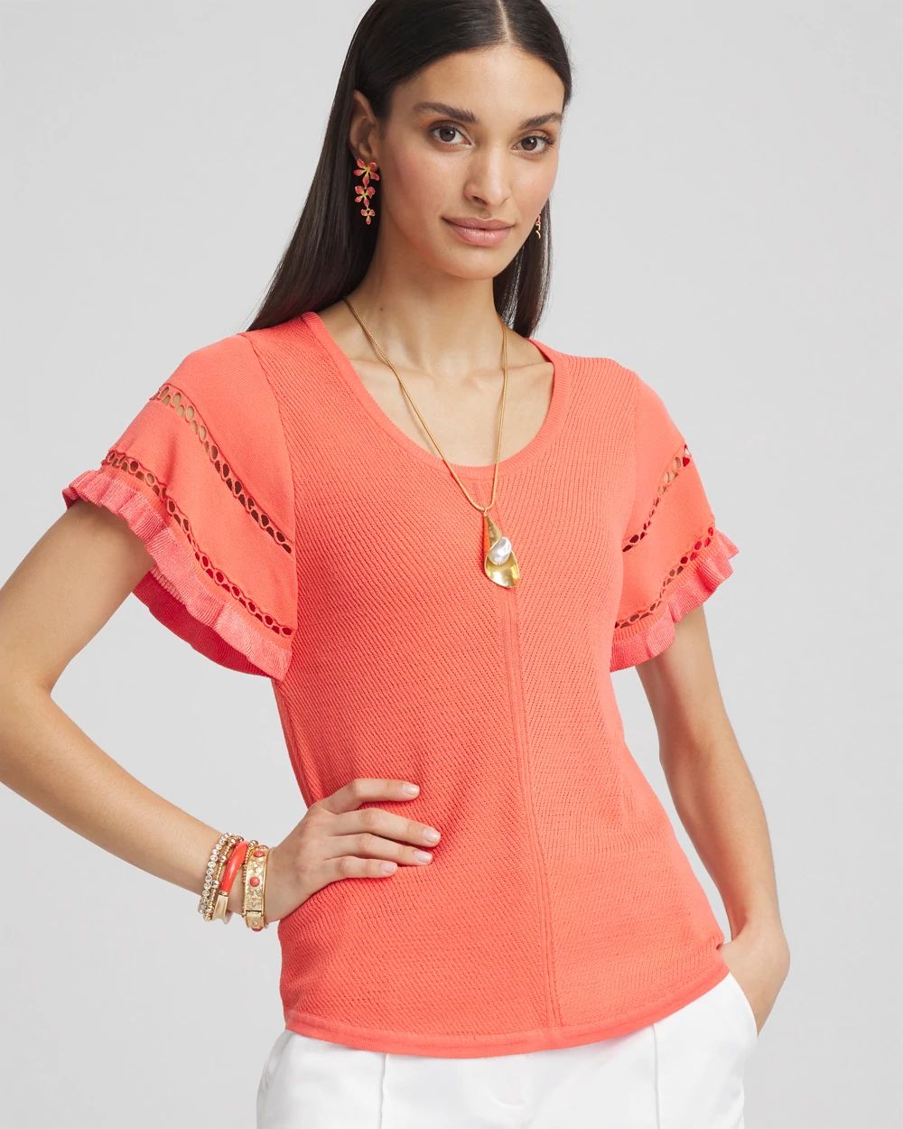 Cutout Short-Sleeved Pullover Sweater