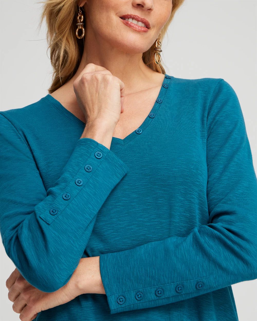 Button Detail V-neck Tunic