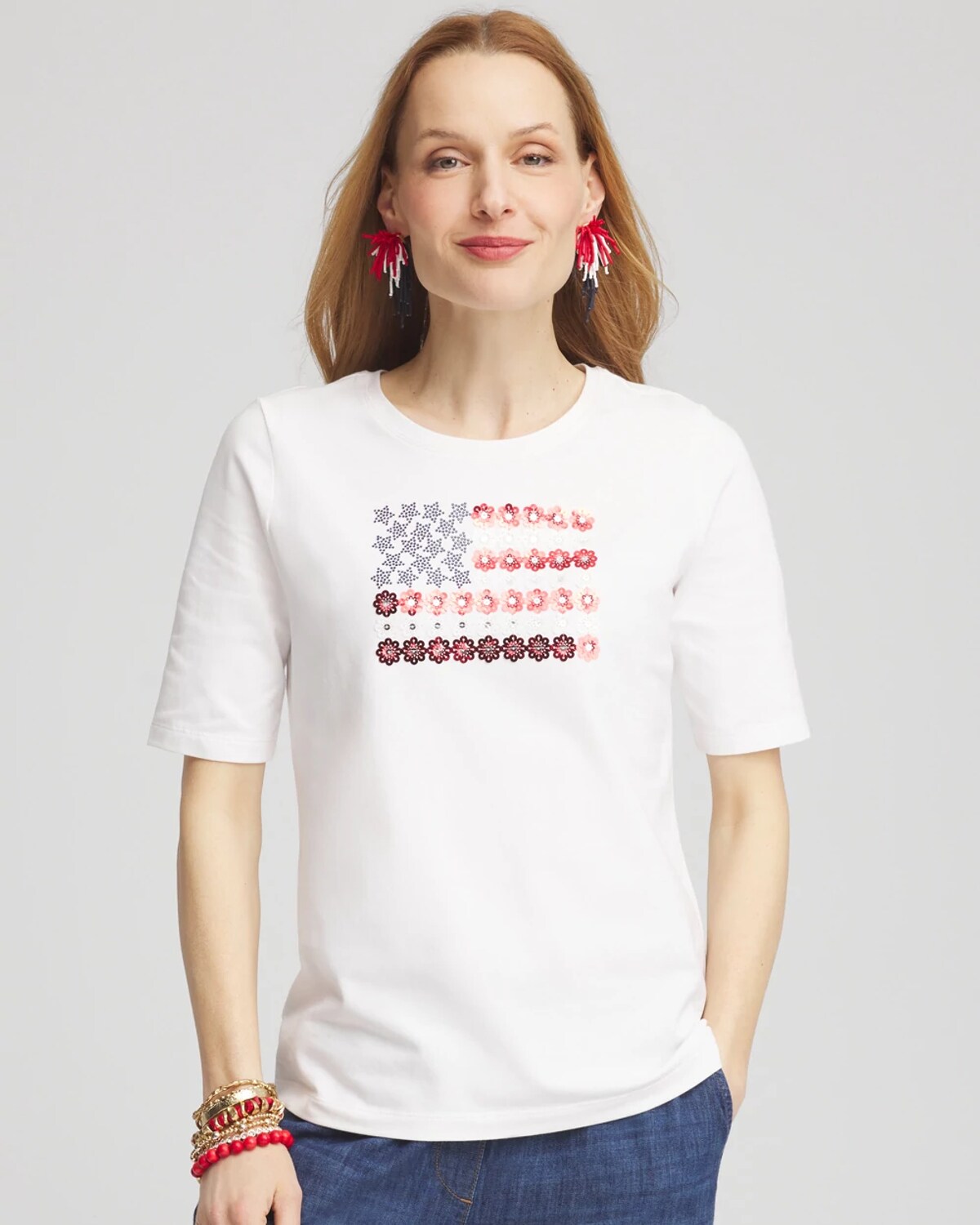 Chico's Flag Embellished Knit Tee In White In White