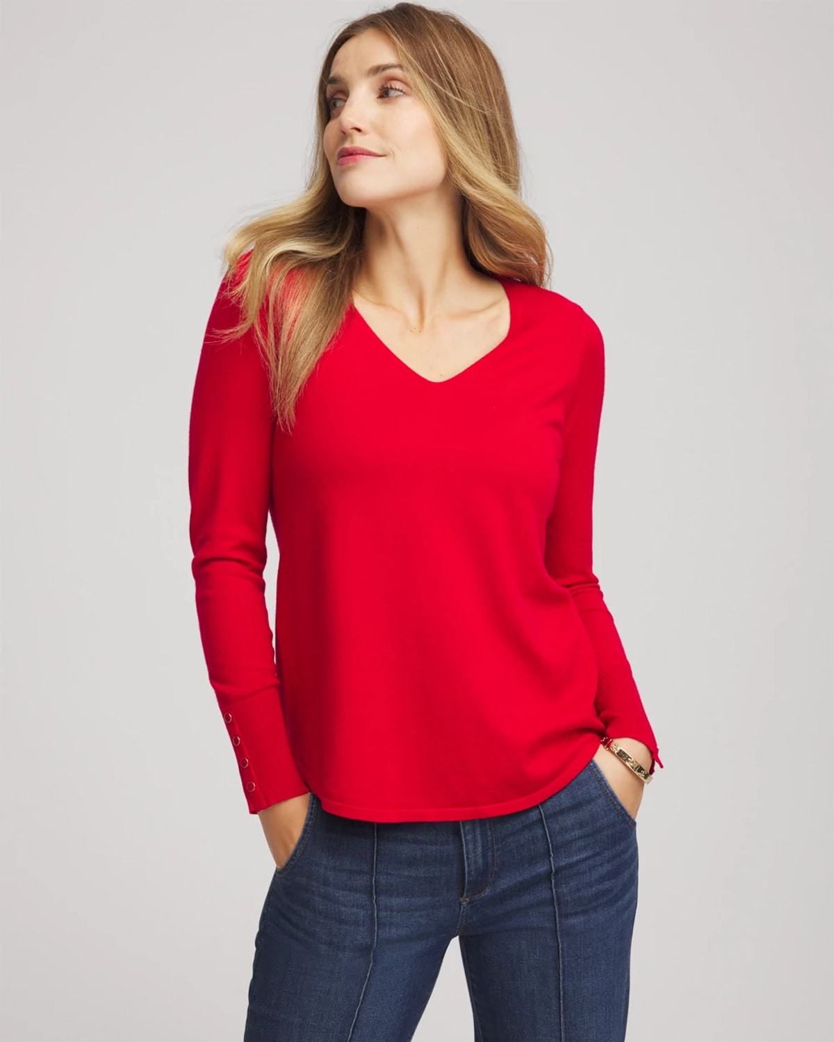 Chico's Ella V-neck Pullover Sweater In Carmine Red In Red