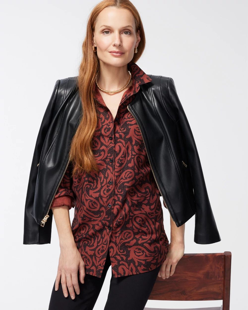 No Iron Stretch Sable Paisley Shirt