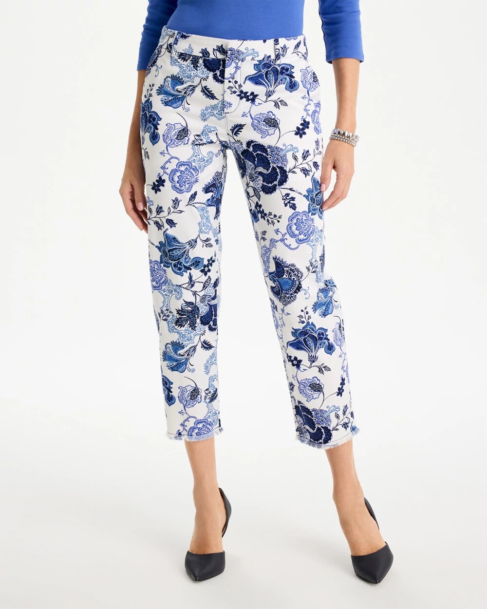 Printed Relaxed Boyfriend Chino Fray Crop Pants