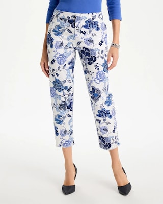 Printed Relaxed Boyfriend Chino Fray Crop Pants