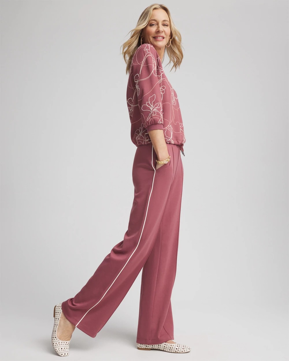 Zenergy® Double-Knit Striped Wide Leg Pants