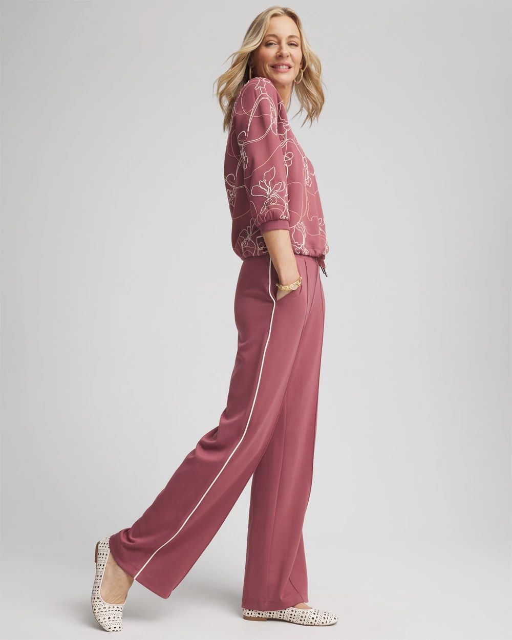 Zenergy® Double-Knit Striped Wide Leg Pants