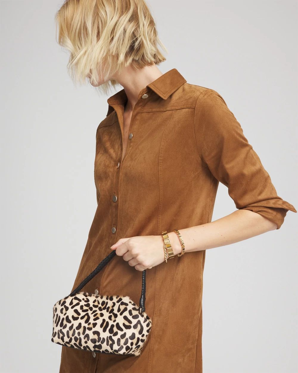 Leopard Haircalf Braided Handle Bag