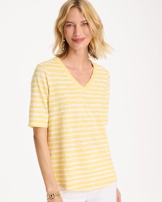 Striped Cotton Slub V-Neck Tee