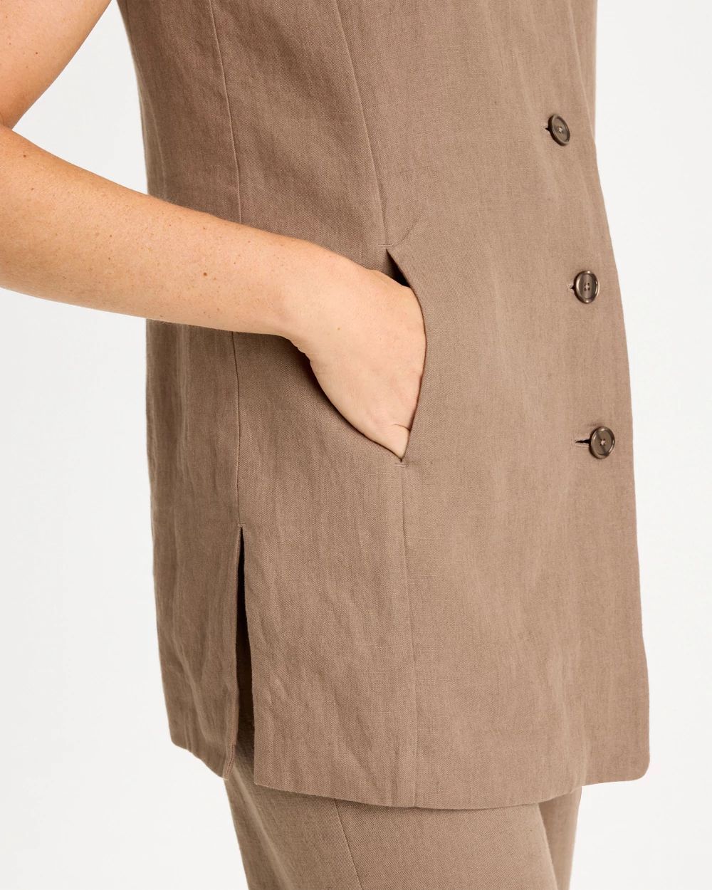 Long Linen Sleeveless Vest