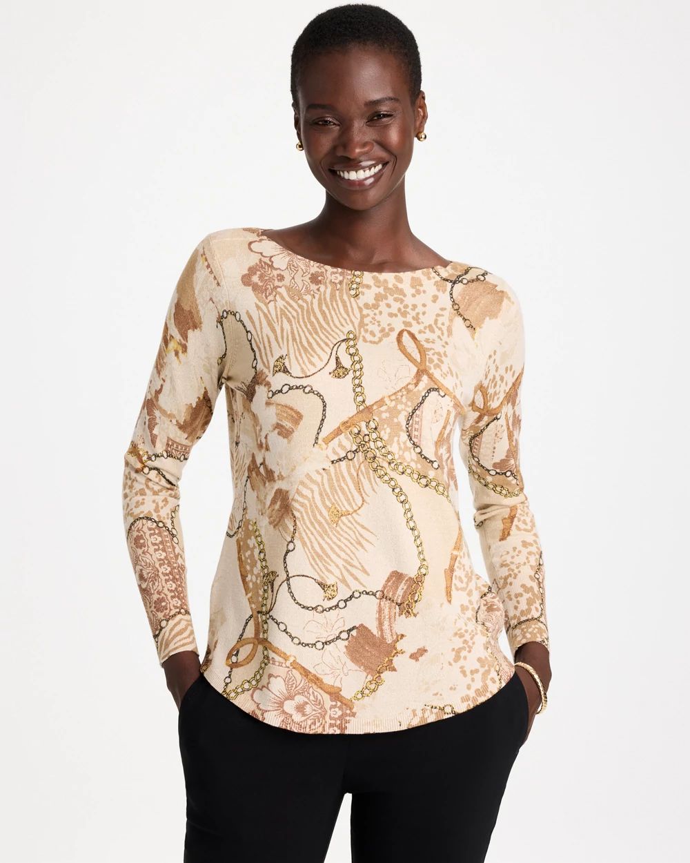 Ella Bateau Neutral Print Pullover Sweater