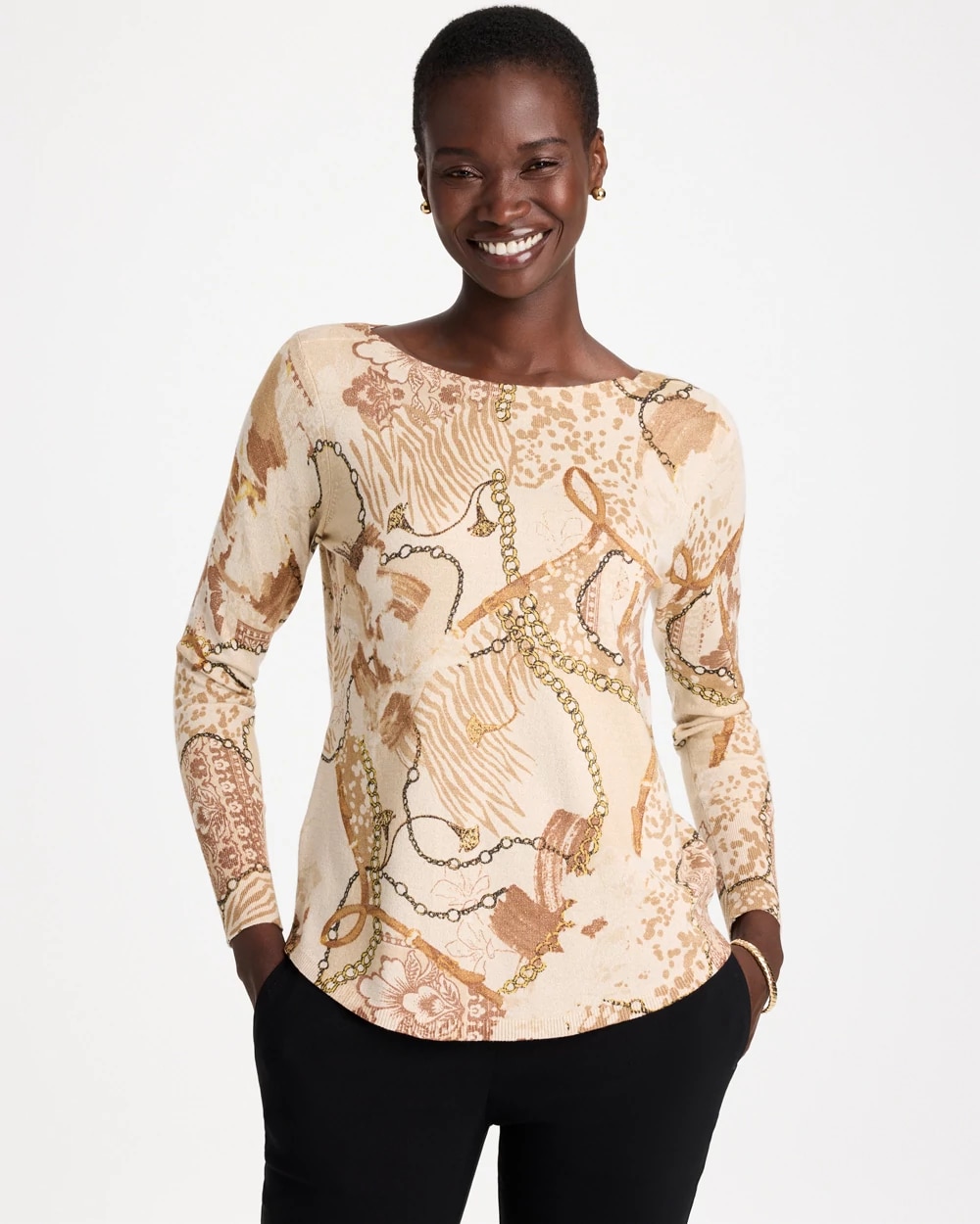Ella Bateau Neutral Print Pullover Sweater