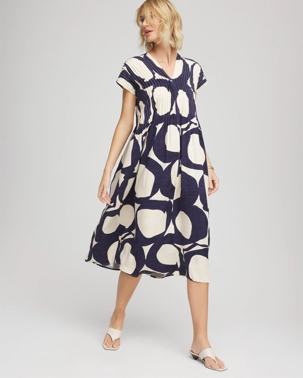 Printed Silk-Twill Popover Midi Dress